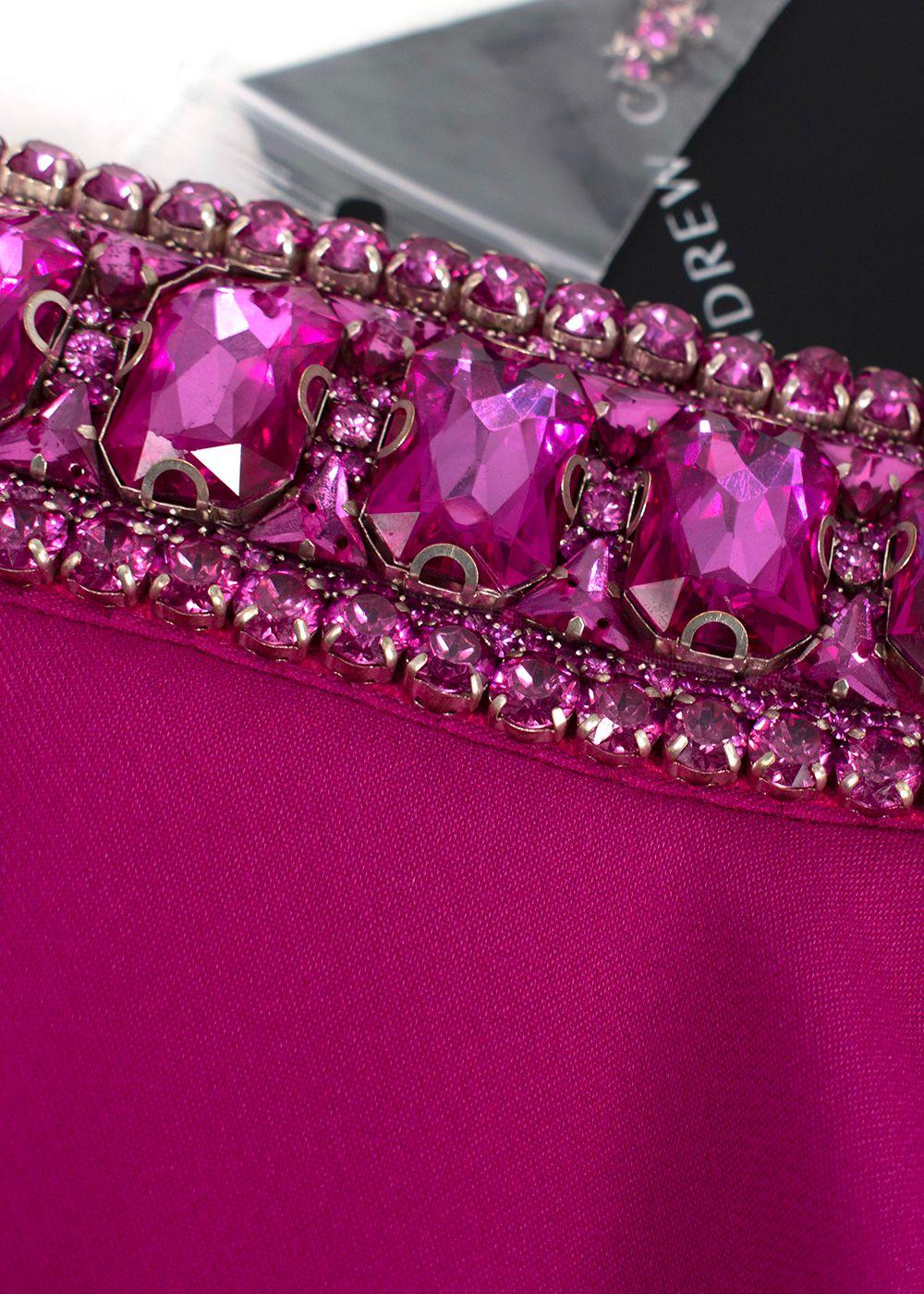 Andrew GN Fuchsia Crystal Embellished Neck Mini Dress
