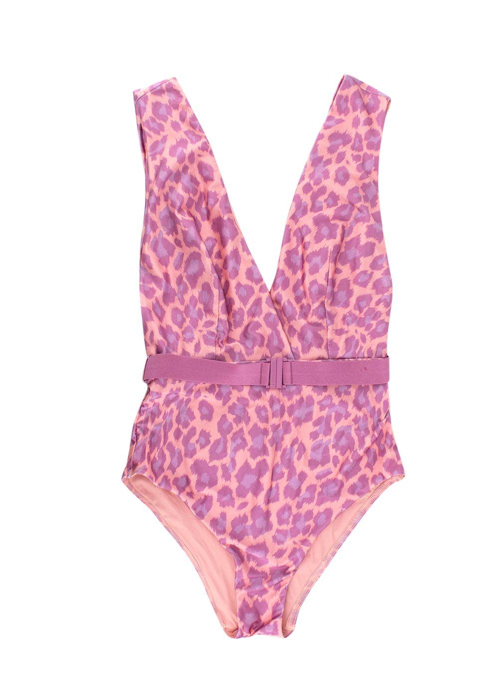 Zimmermann Pink Teddy Buckle Plunge Leopard Print Swimsuit