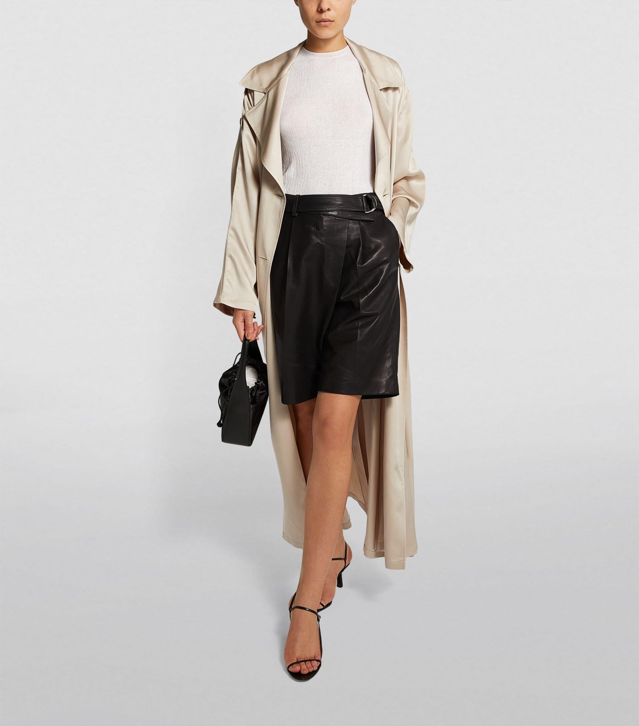 Black Leather Belted Wrap Shorts