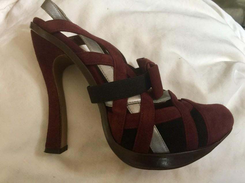 Marni Burgundy Suede Woven Sandals