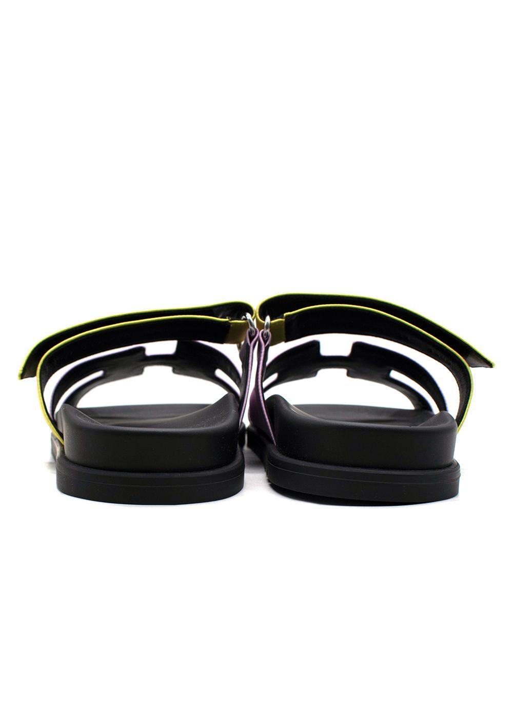 Hermès Violet Petale and Vert Lime Satin Chypre Sandals