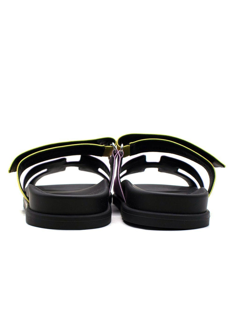 Hermès Violet Petale and Vert Lime Satin Chypre Sandals
