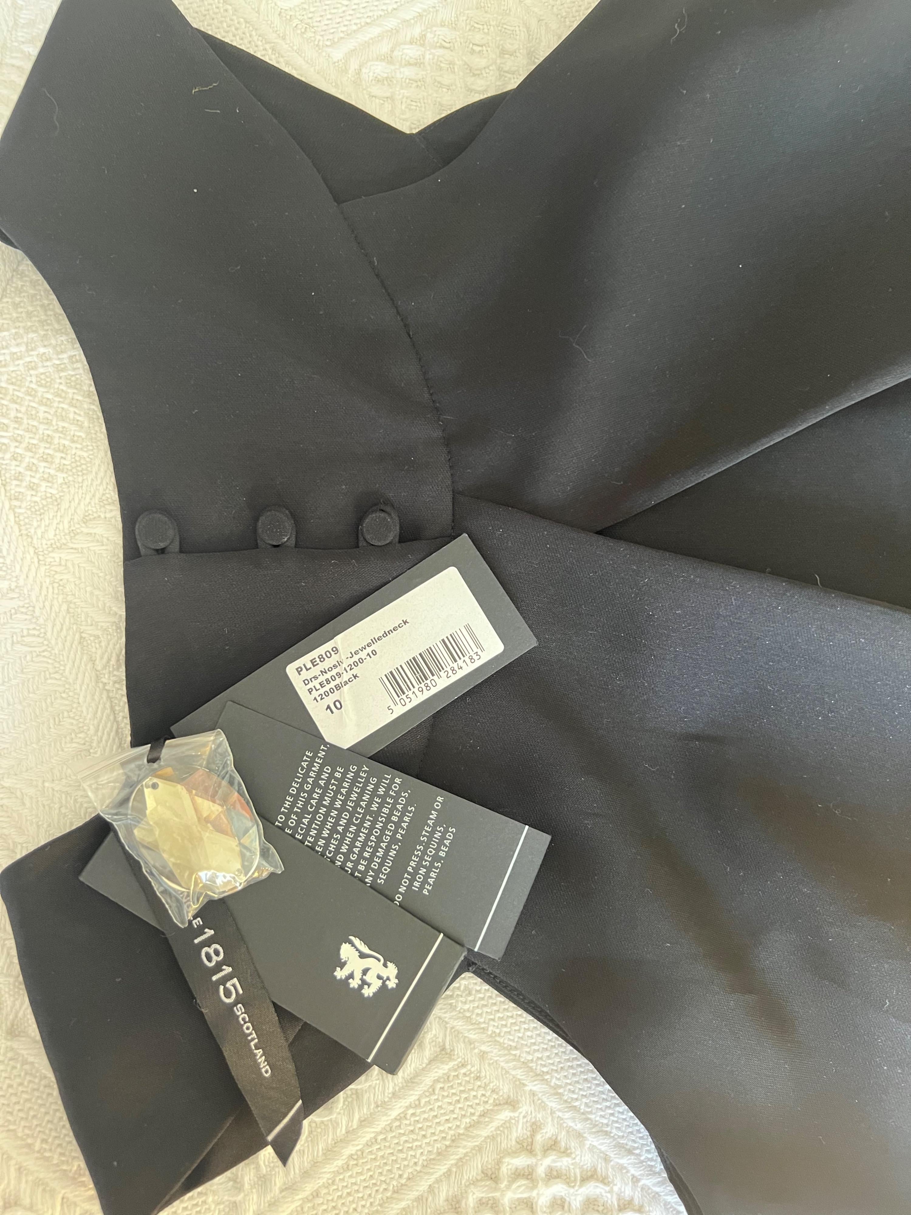 Black crepe embellished neckline shift dress