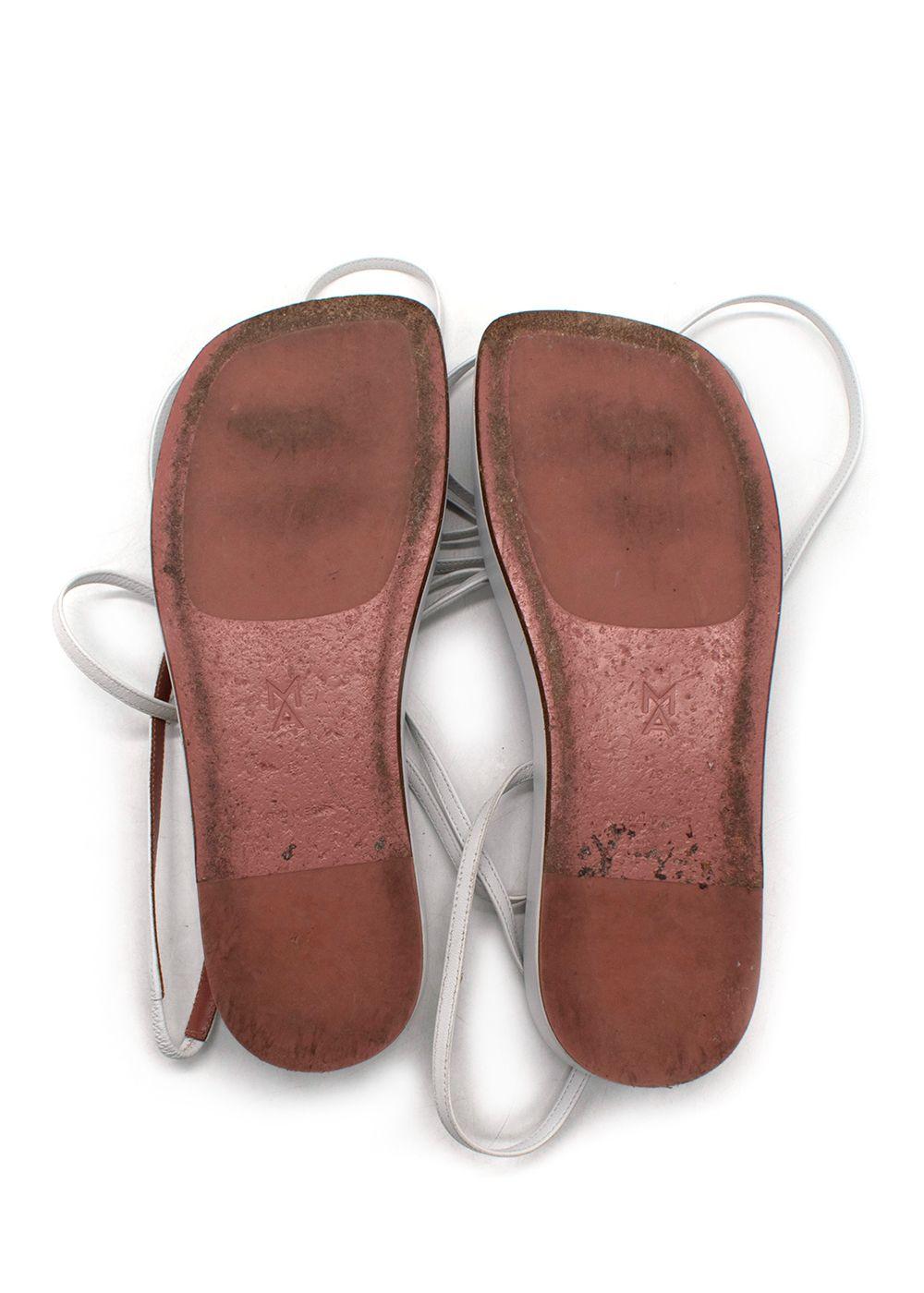 Amina Muaddi White Leather Tie Sandals