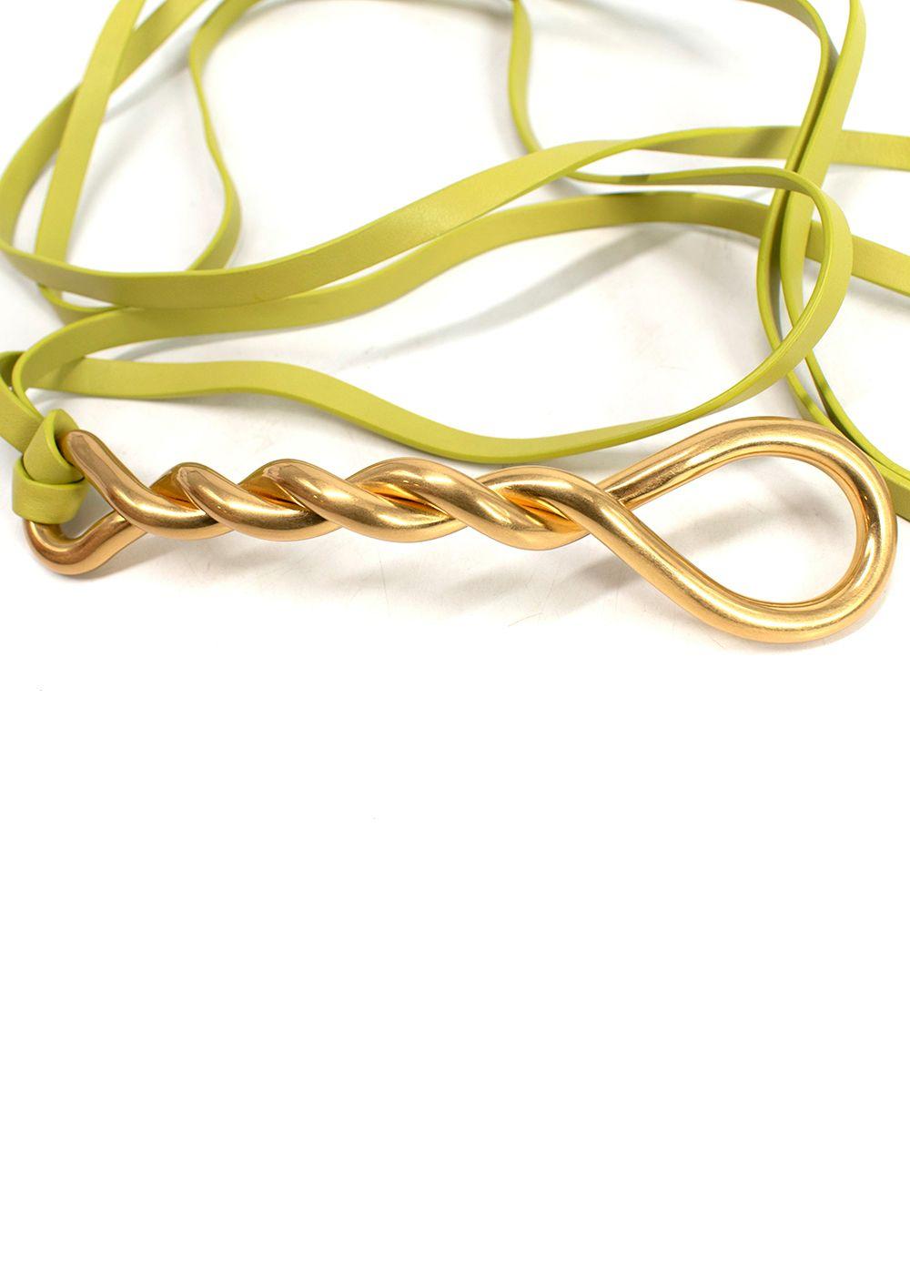 Bottega Veneta Lime Green Twisted Buckle Double Strap Belt