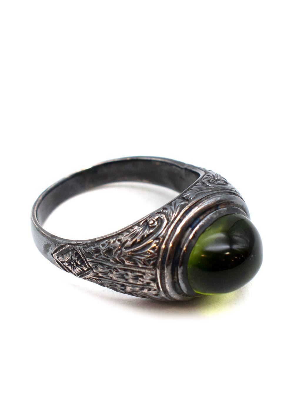 sterling silver & green quartz signet ring - size 6