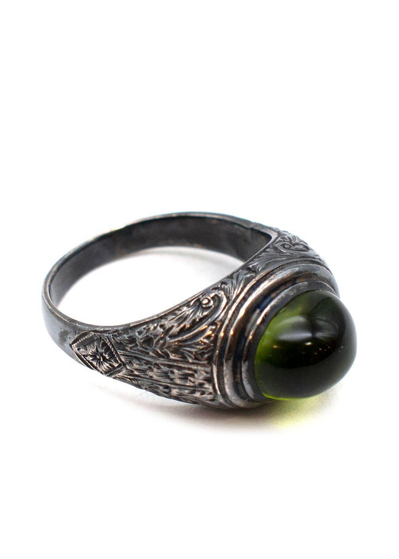 sterling silver & green quartz signet ring - size 6
