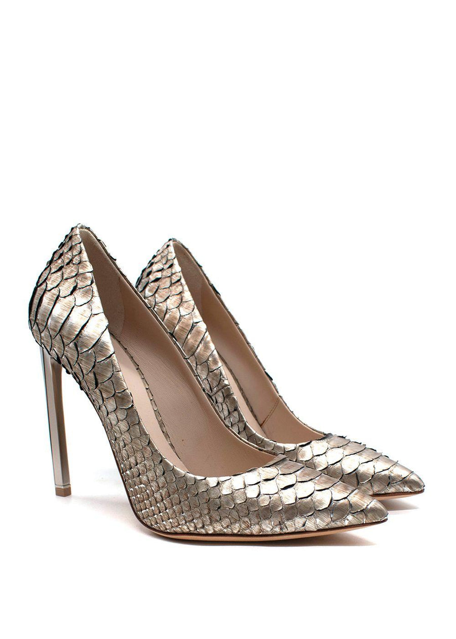 Ralph & Russo Gold Antique Python Leather Heels