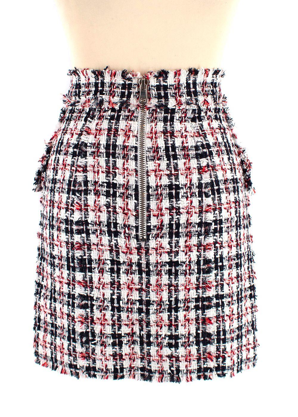 Balmain Red, White & Blue Tweed Skirt