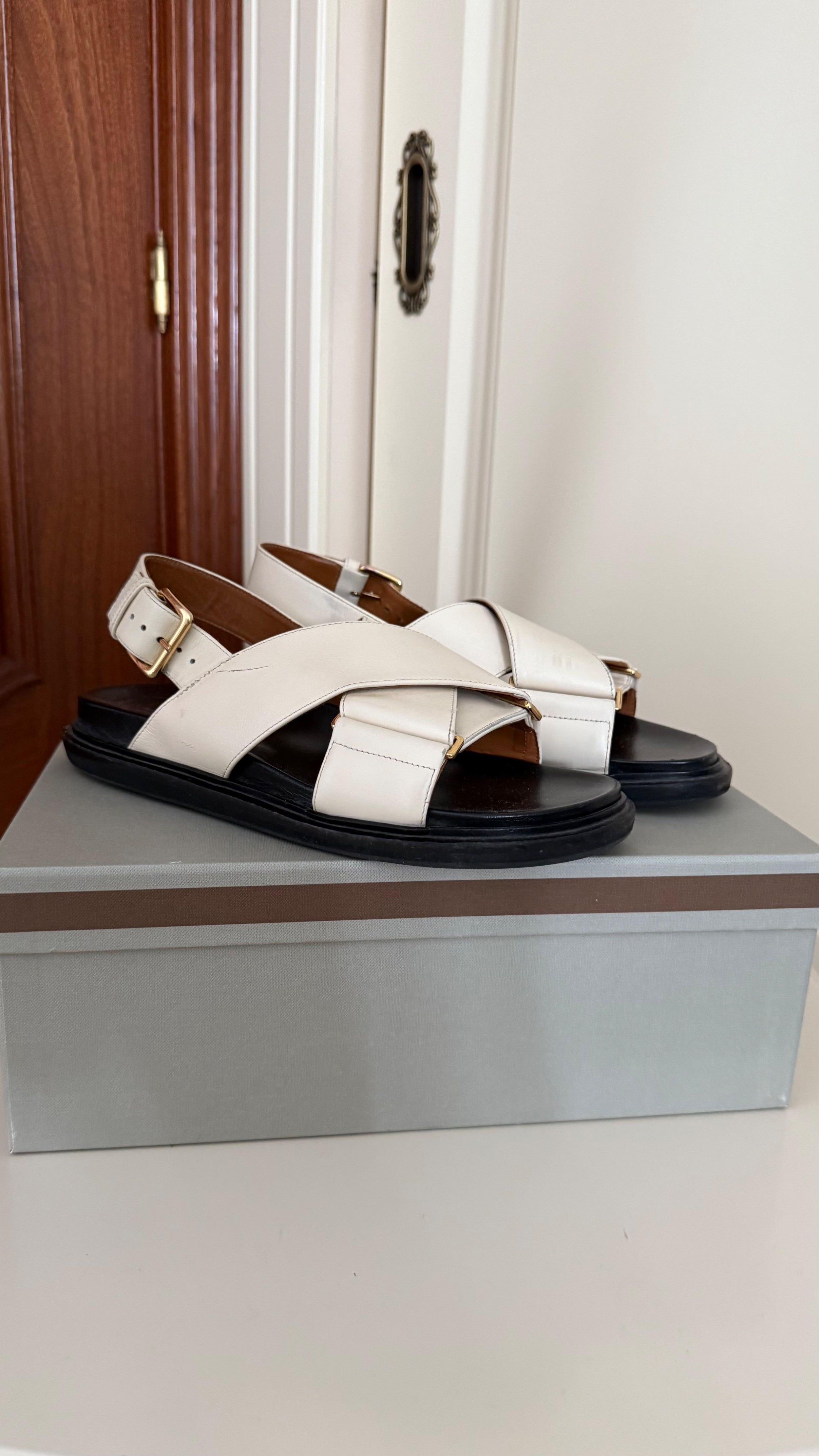 Marni Ivory Leather Flat Sandals