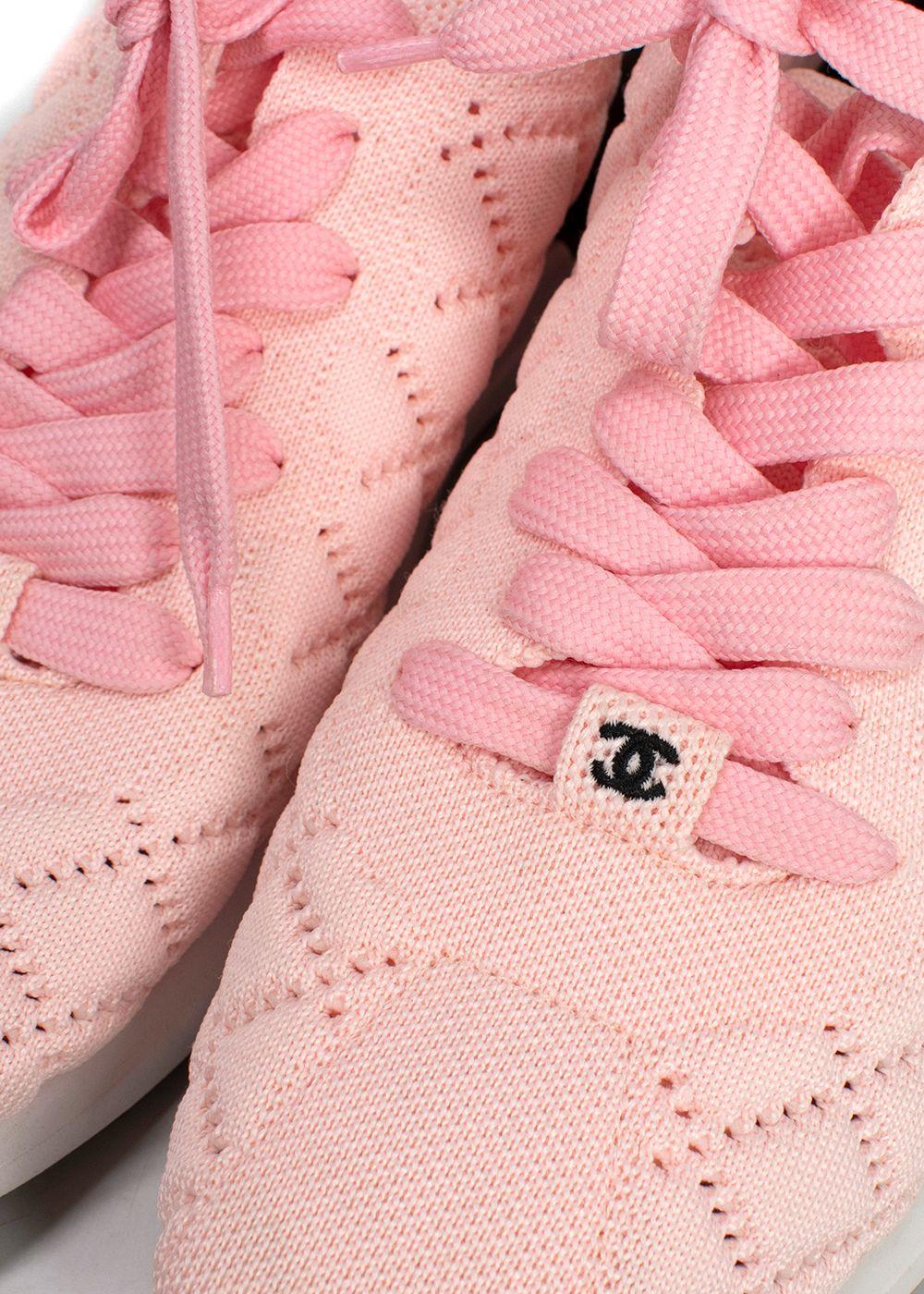 Chanel Light Pink Knit Lace Up Trainers