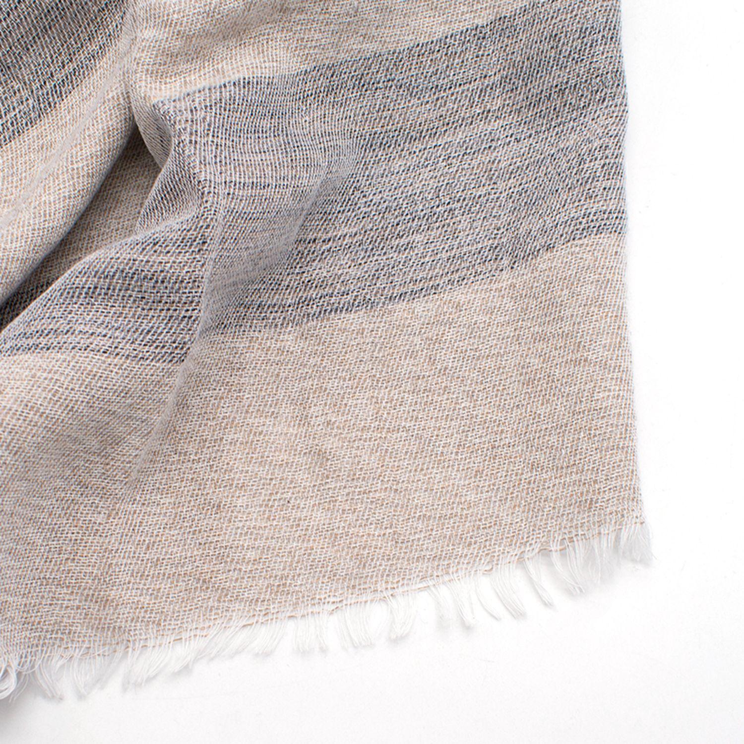 Gloria Oritz Grey, Blue and Beige Striped Scarf