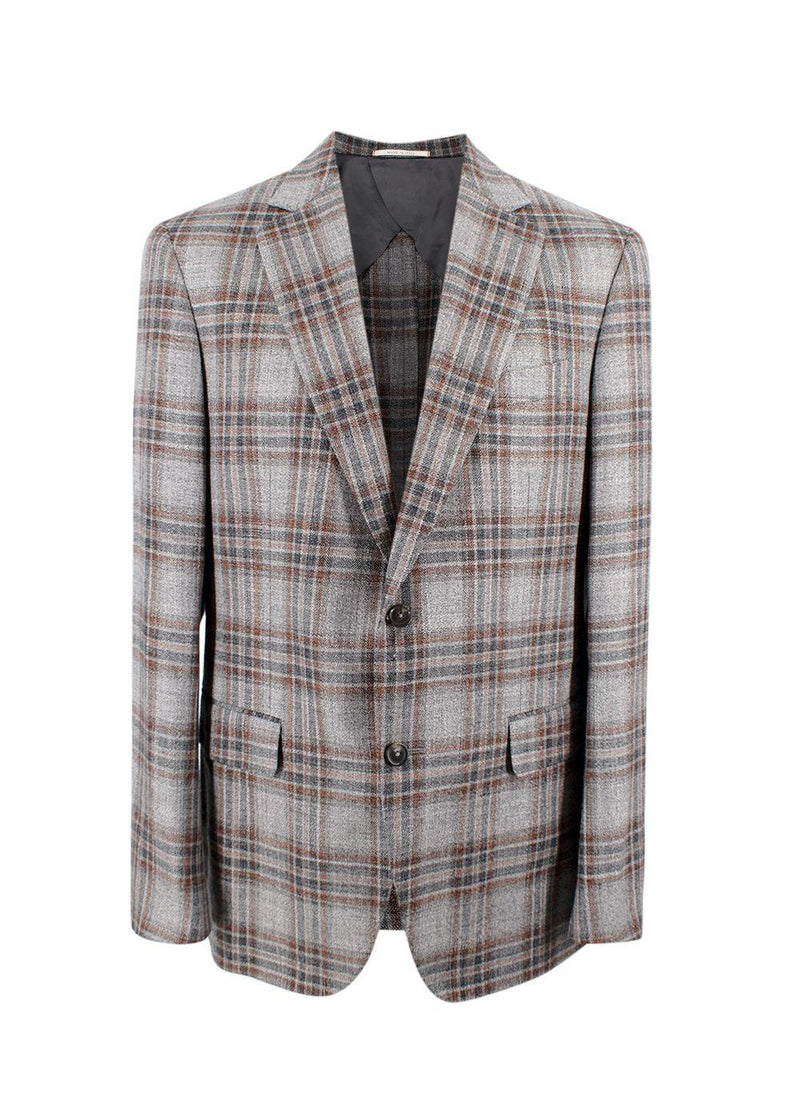 Pal Zileri Vicenza Grey Check Wool, Linen & Silk Blazer