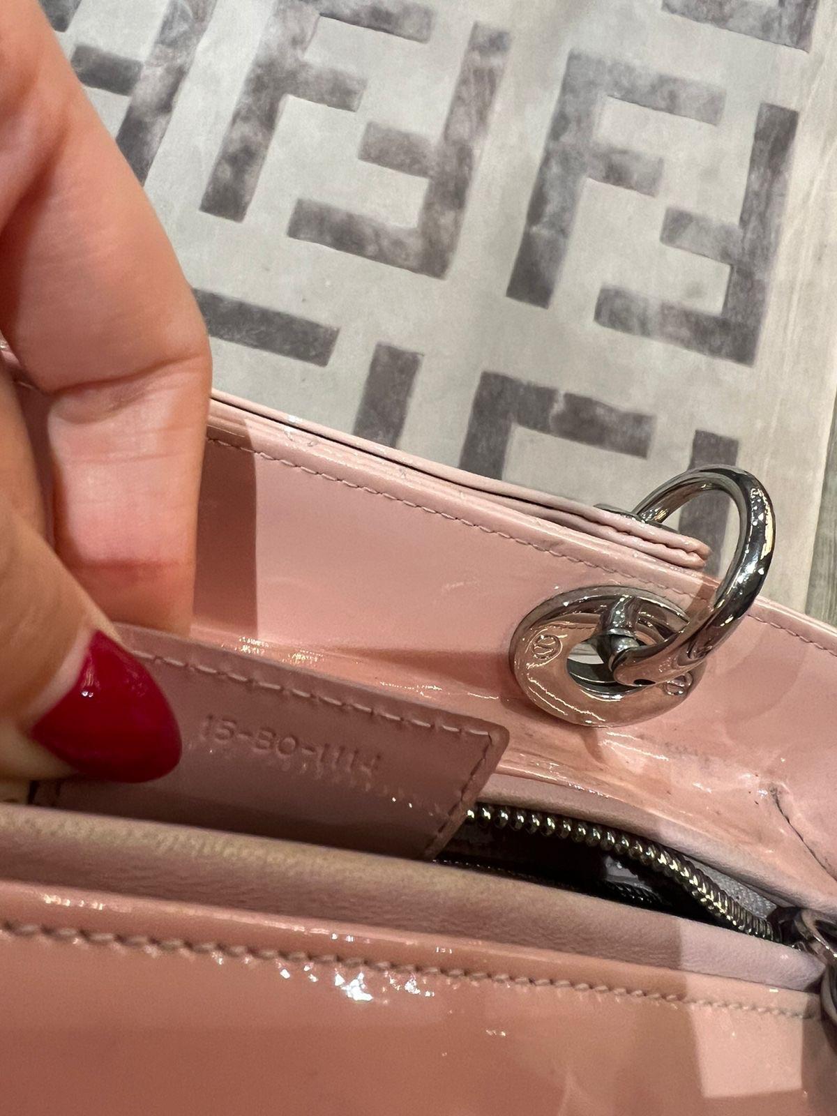 Dior Pink Patent Leather Medium Lady Dior with Silver Hardware