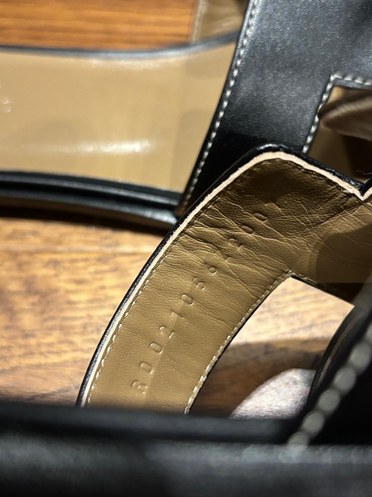 Hermes Black Leather Oran Sandals
