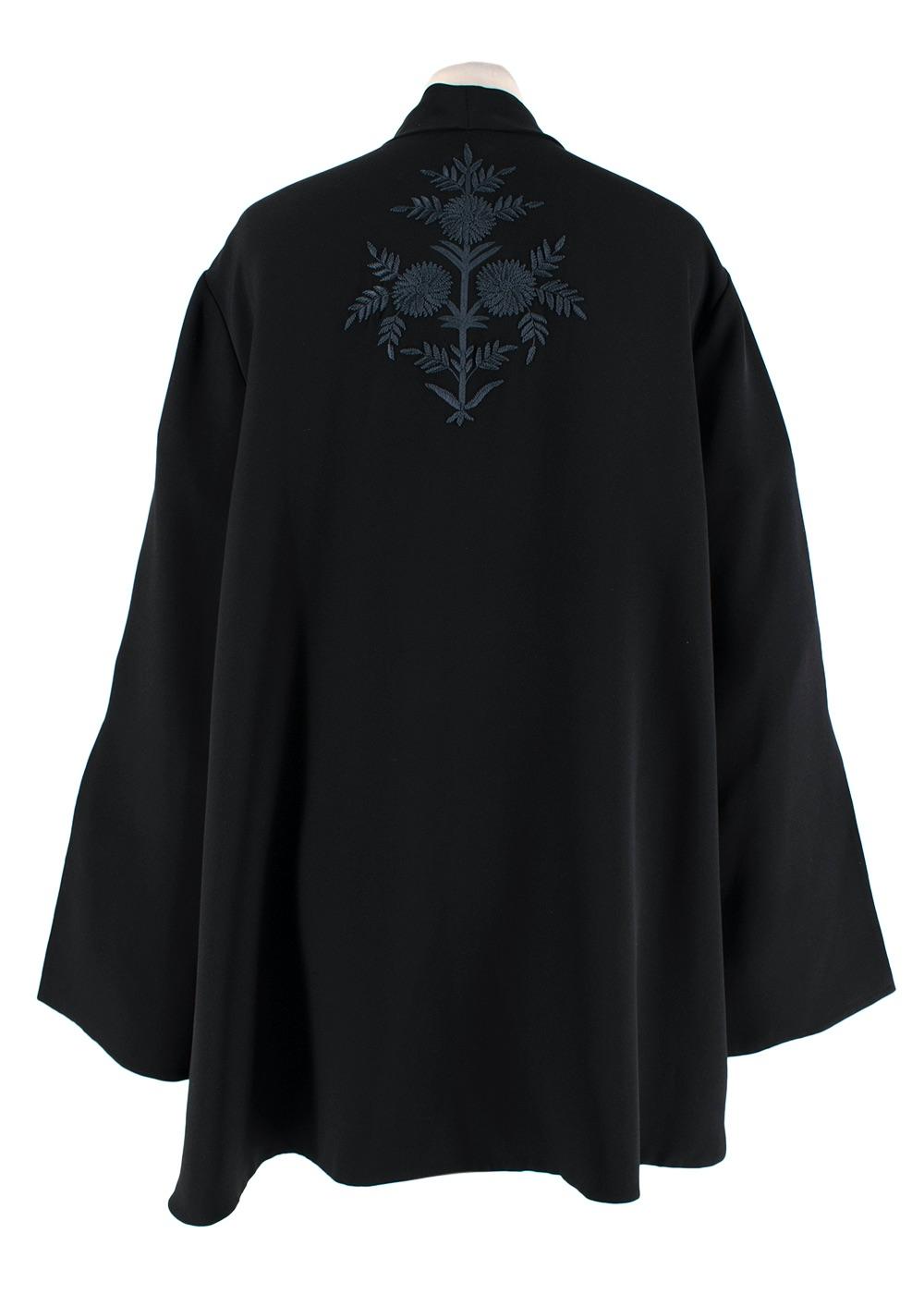 Black Embroidered Silk-Satin Kimono Jacket & Trousers