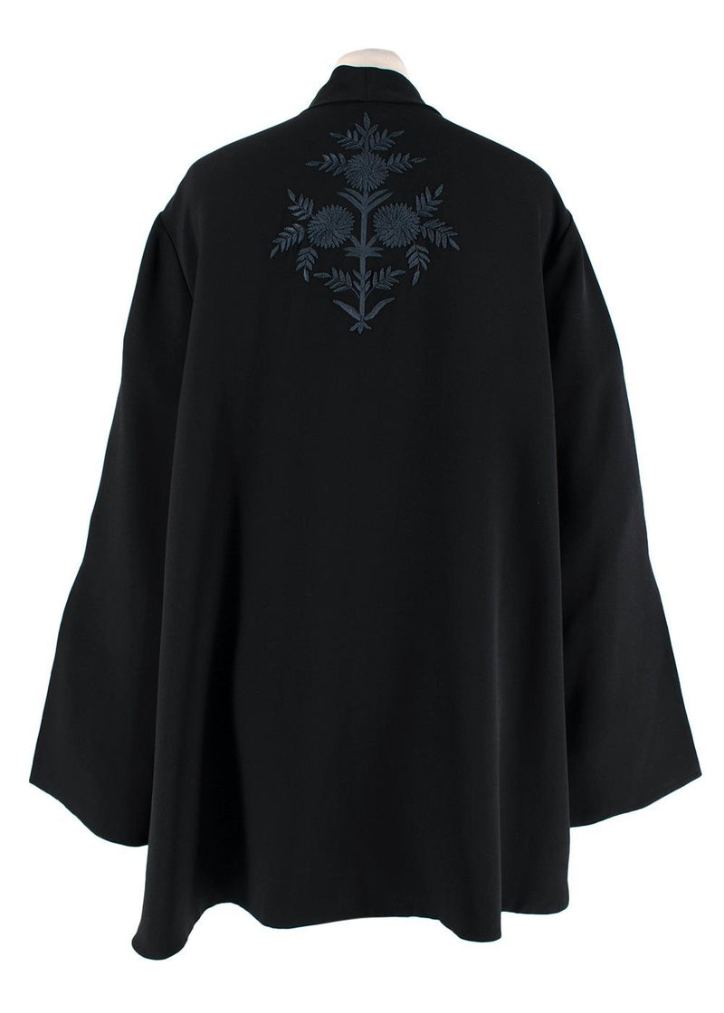 Black Embroidered Silk-Satin Kimono Jacket & Trousers