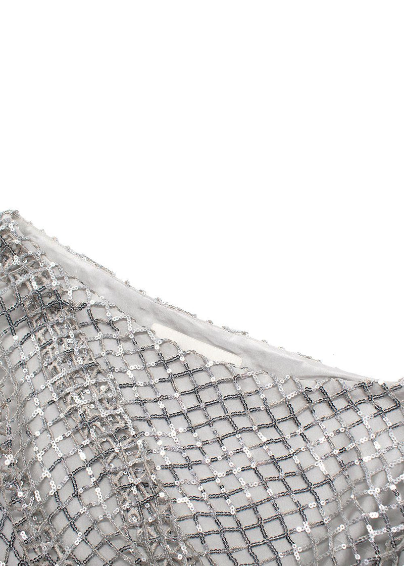 Michelle Mason Silver Sequin Mesh One-Shoulder Mini Dress