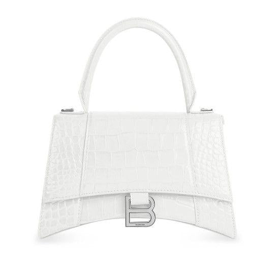Small White Croc Embossed Hourglass Bag