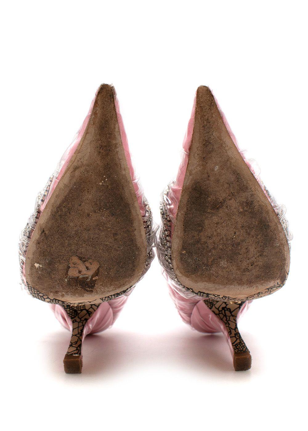 by Midnight pink satin, crystal & clear PVC heeled pumps