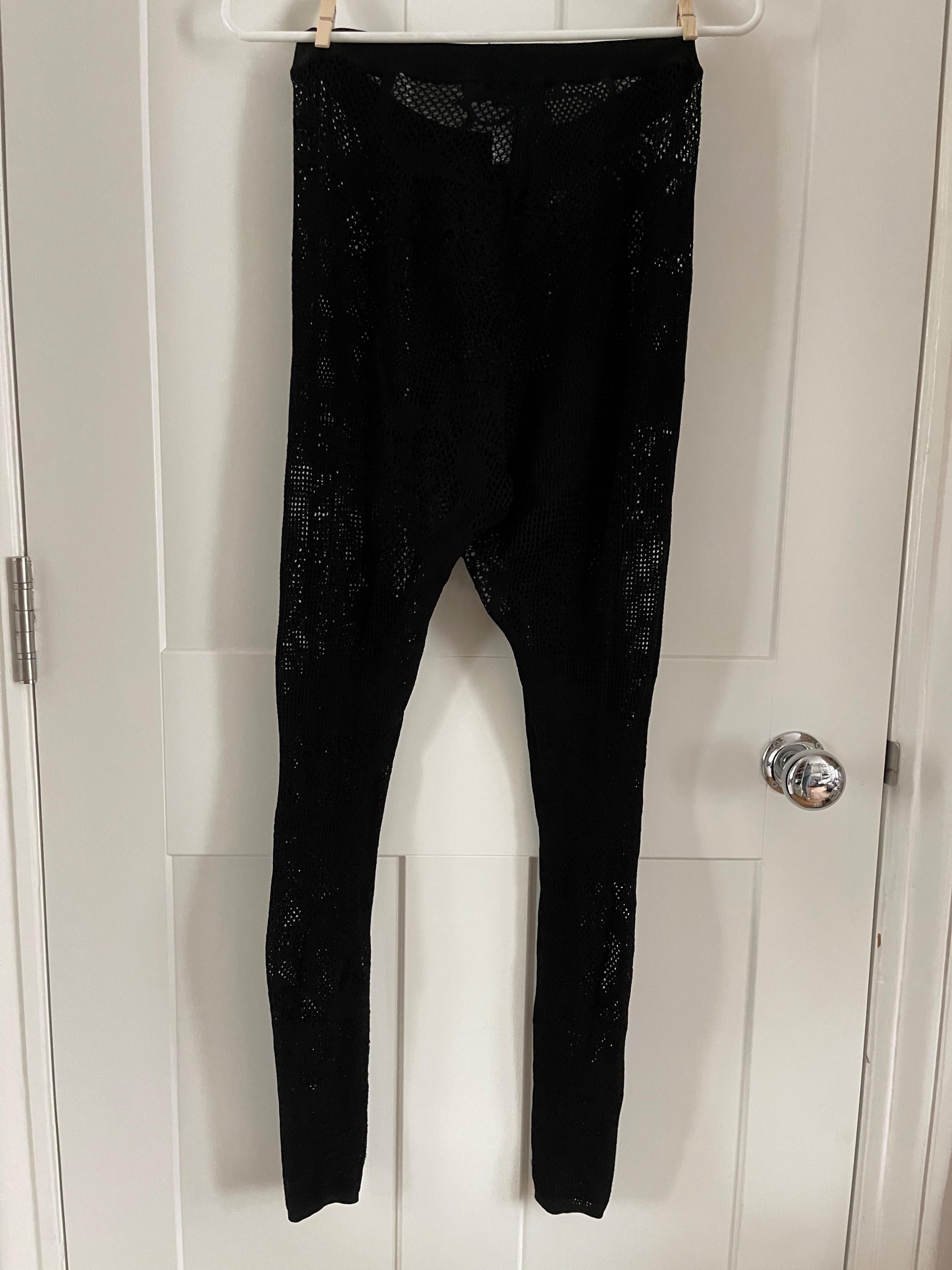 Black open knit leggings