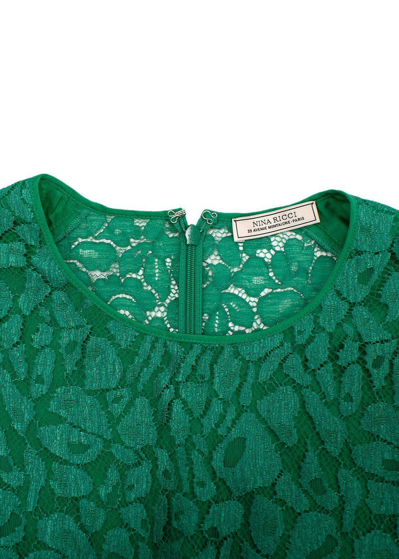 Nina Ricci Green Dentelle Lace Long Sleeve Dress