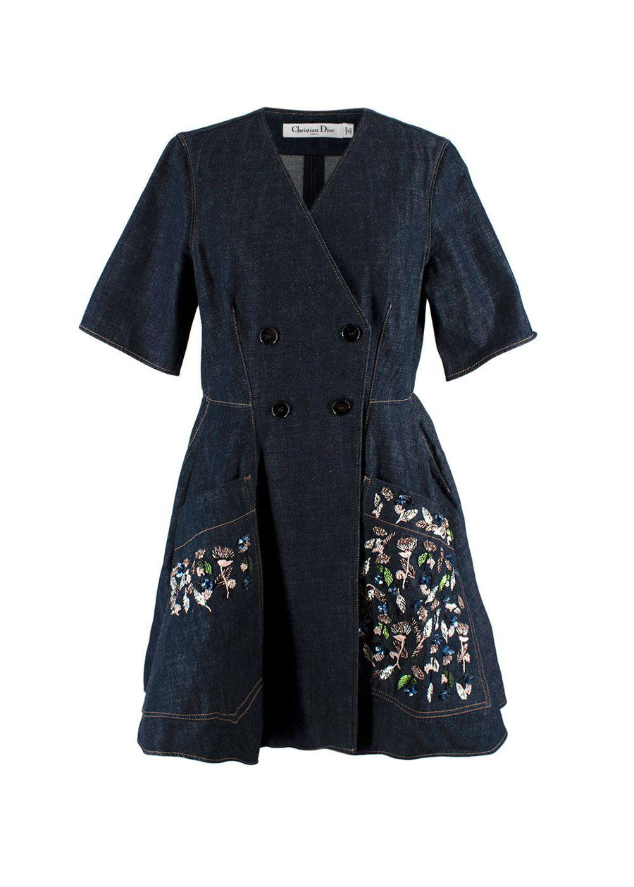 Dior Crystal Embroidered A-line Denim Dress