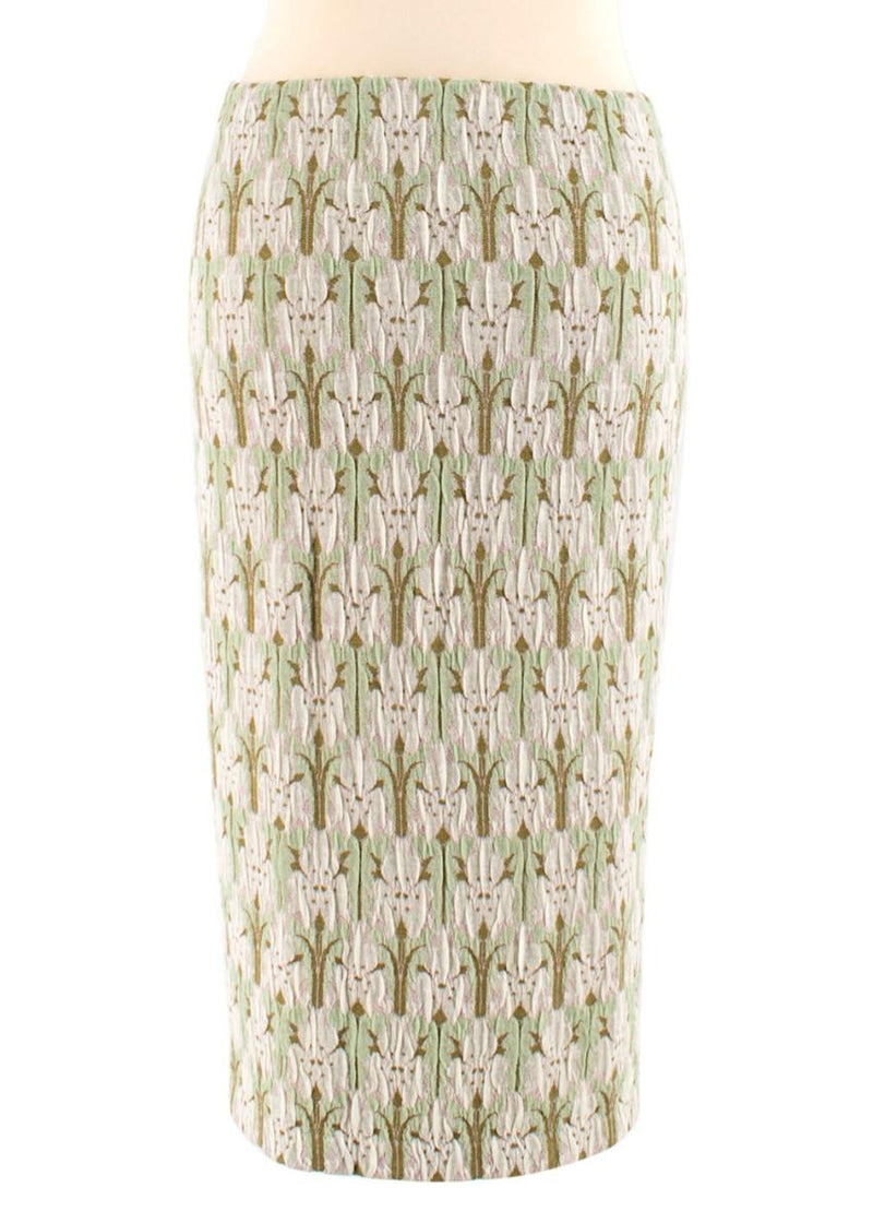 Prada green jacquard floral midi skirt