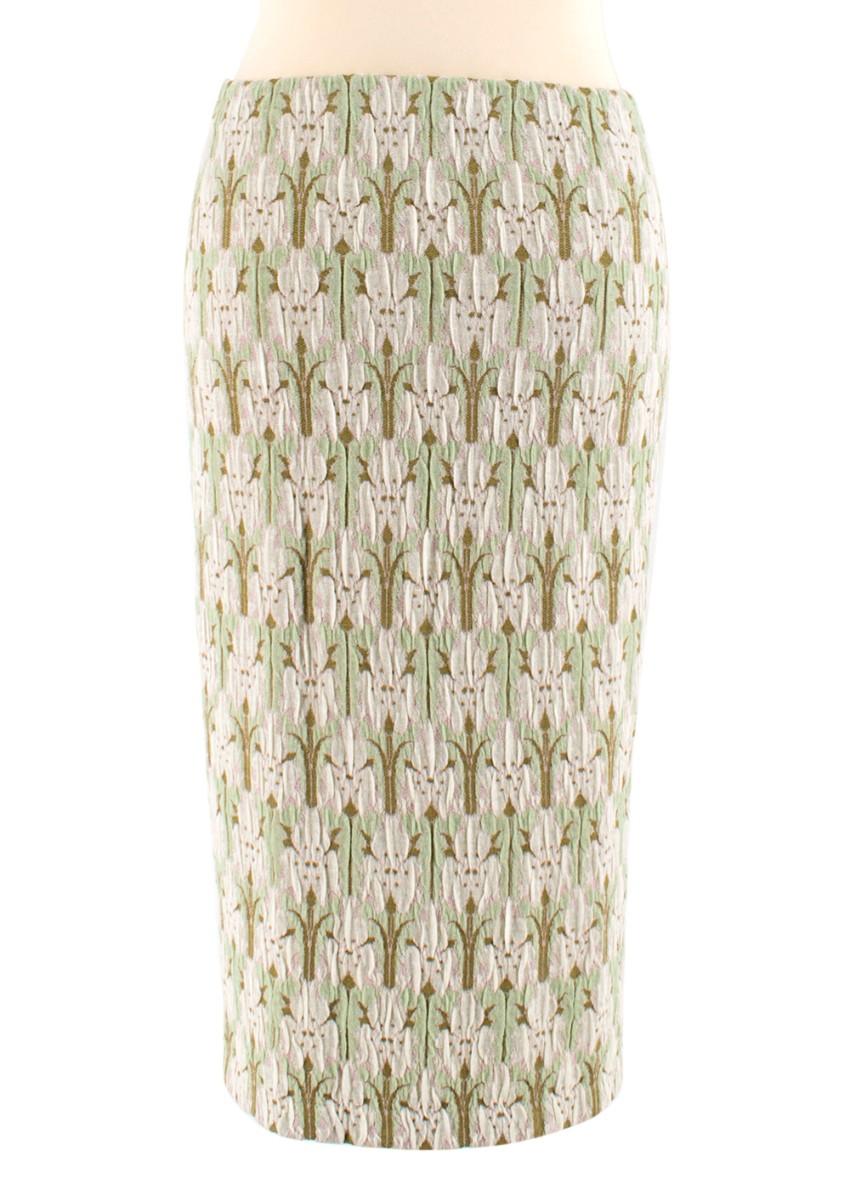 Prada green jacquard floral midi skirt