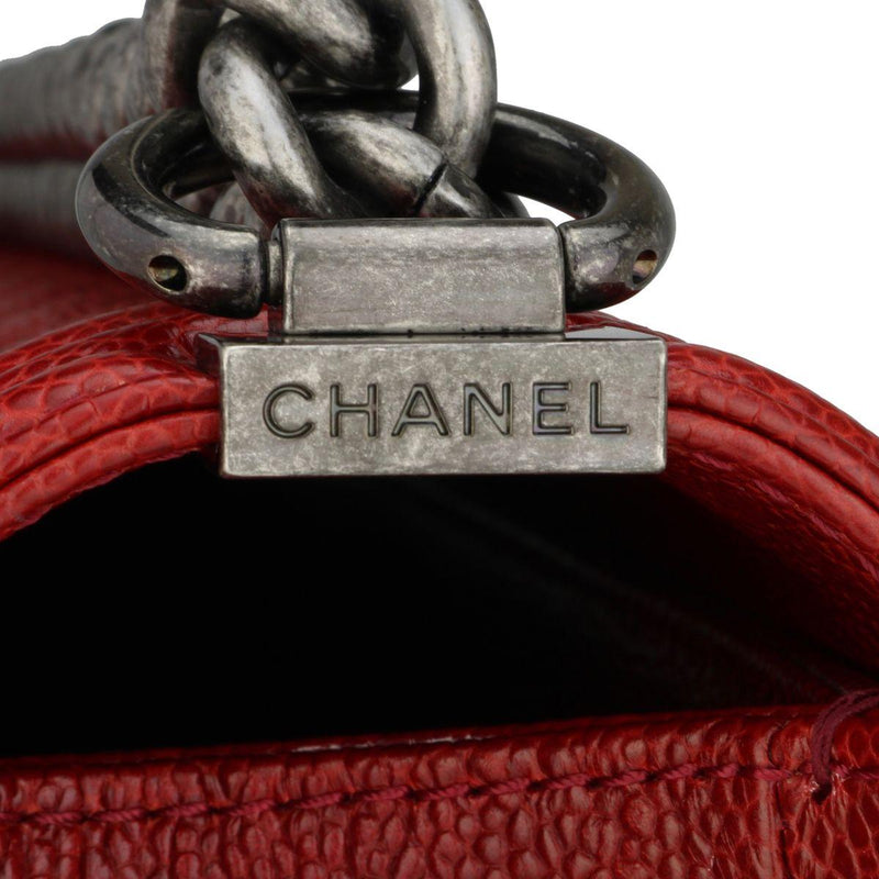 Chanel Red Caviar Leather Medium Boy Bag
