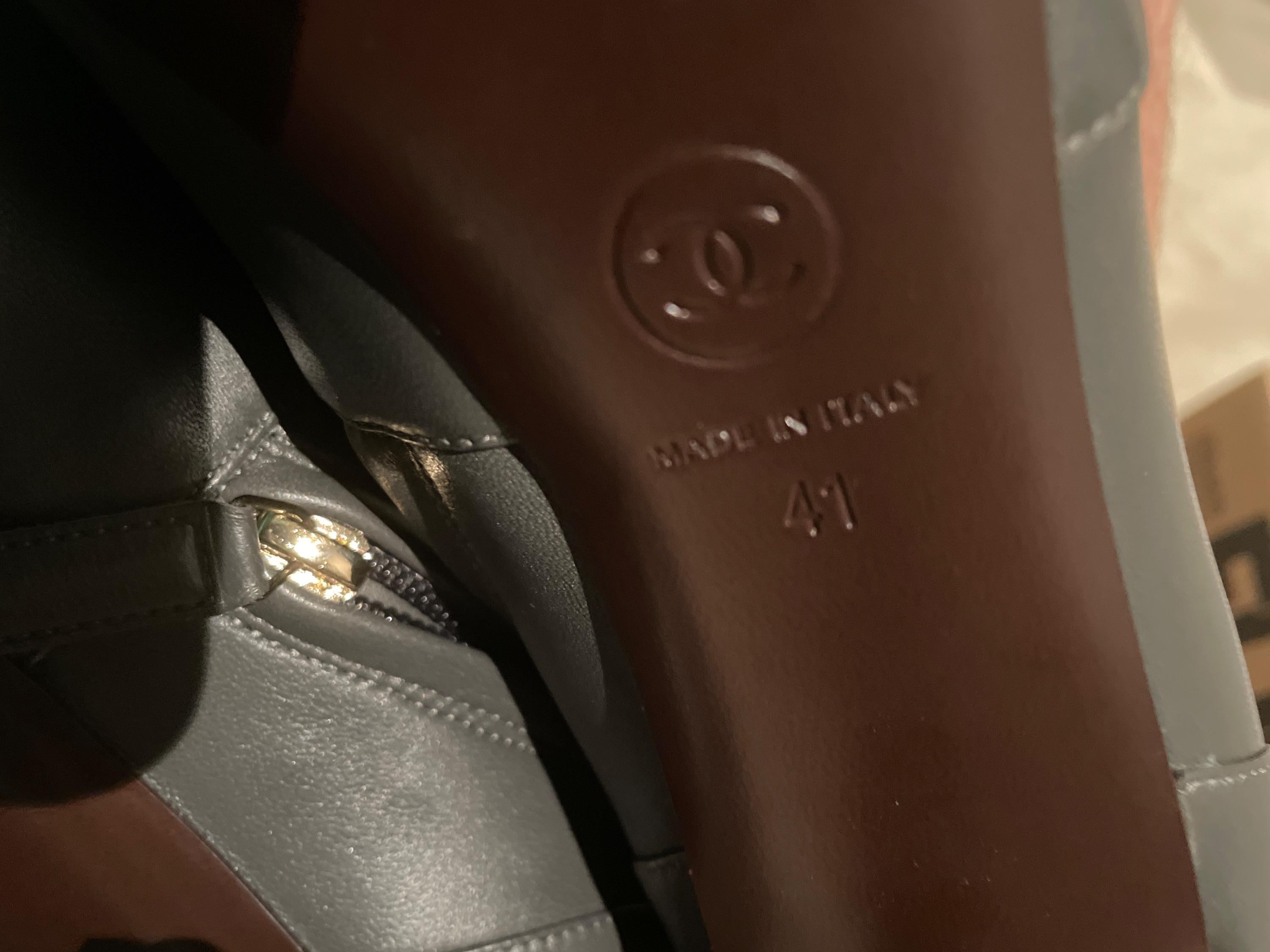 Chanel Grey Ankle Boots with Floral Applique Detail