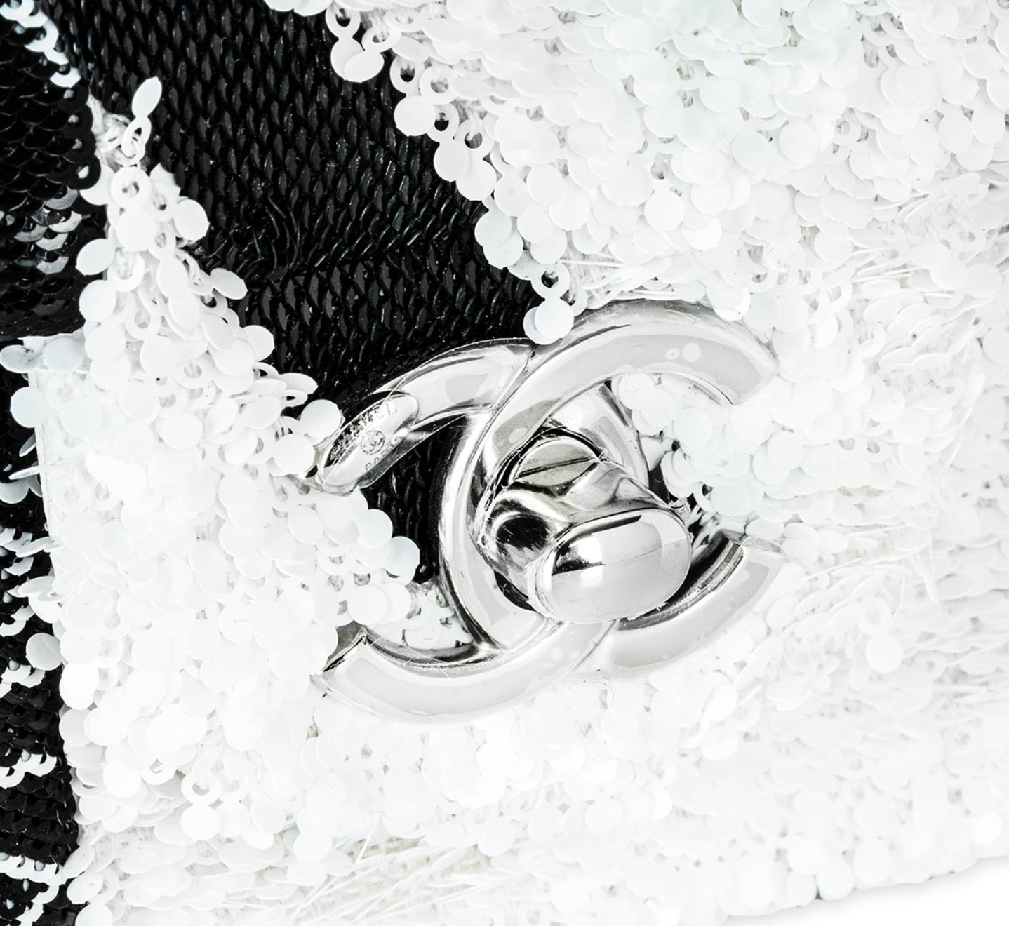 Chanel White & Black Sequin Bow Mini Flap Bag