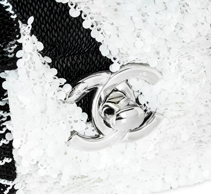 Chanel White & Black Sequin Bow Mini Flap Bag