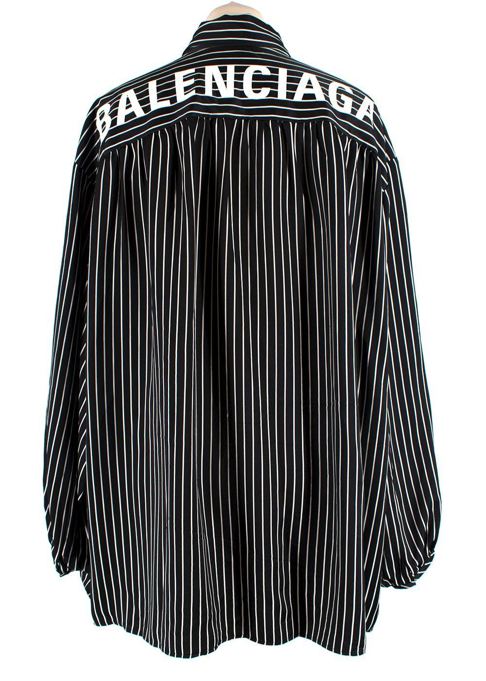 Balenciaga Black Striped Logo Oversized Shirt with Tie Detail