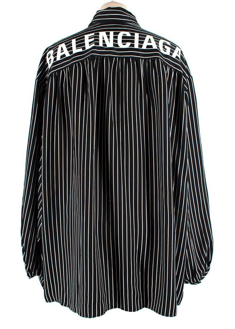 Balenciaga Black Striped Logo Oversized Shirt with Tie Detail