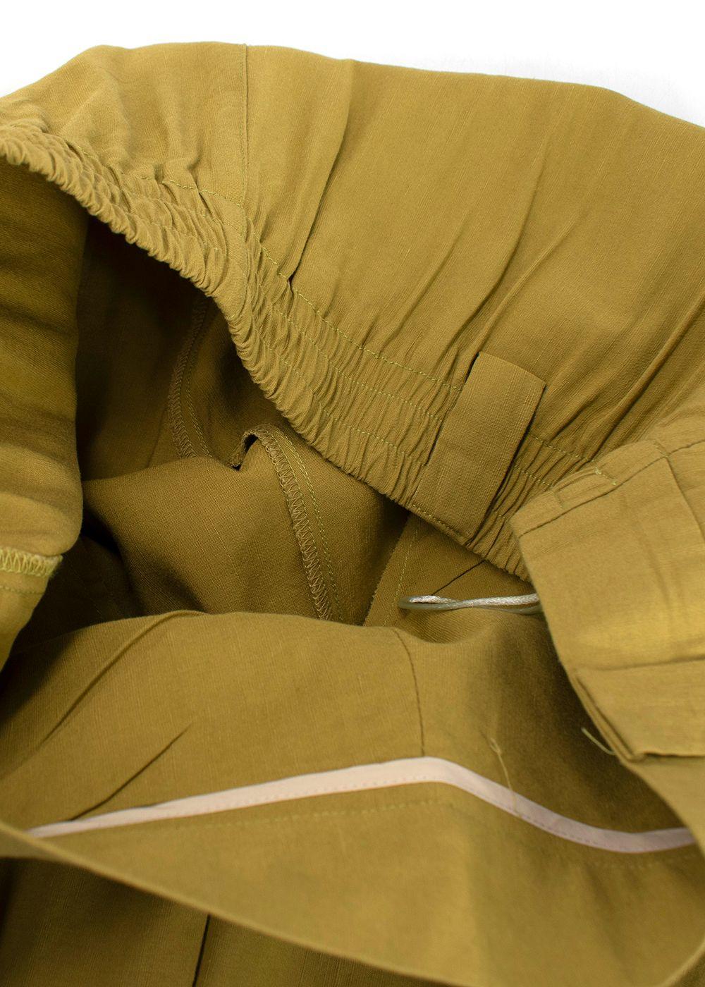 Momoni Olive Green Wide Leg Linen Trousers