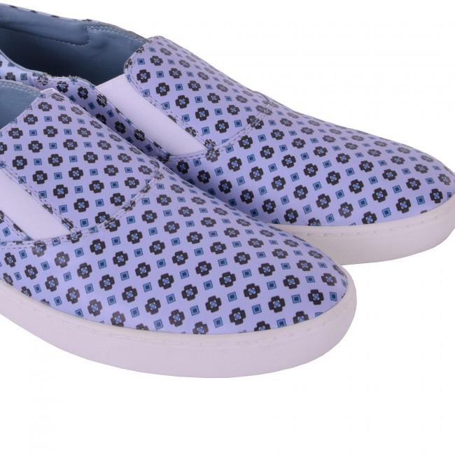 Dolce & Gabbana Men's Tie Print Blue Calf Leather London Sneakers