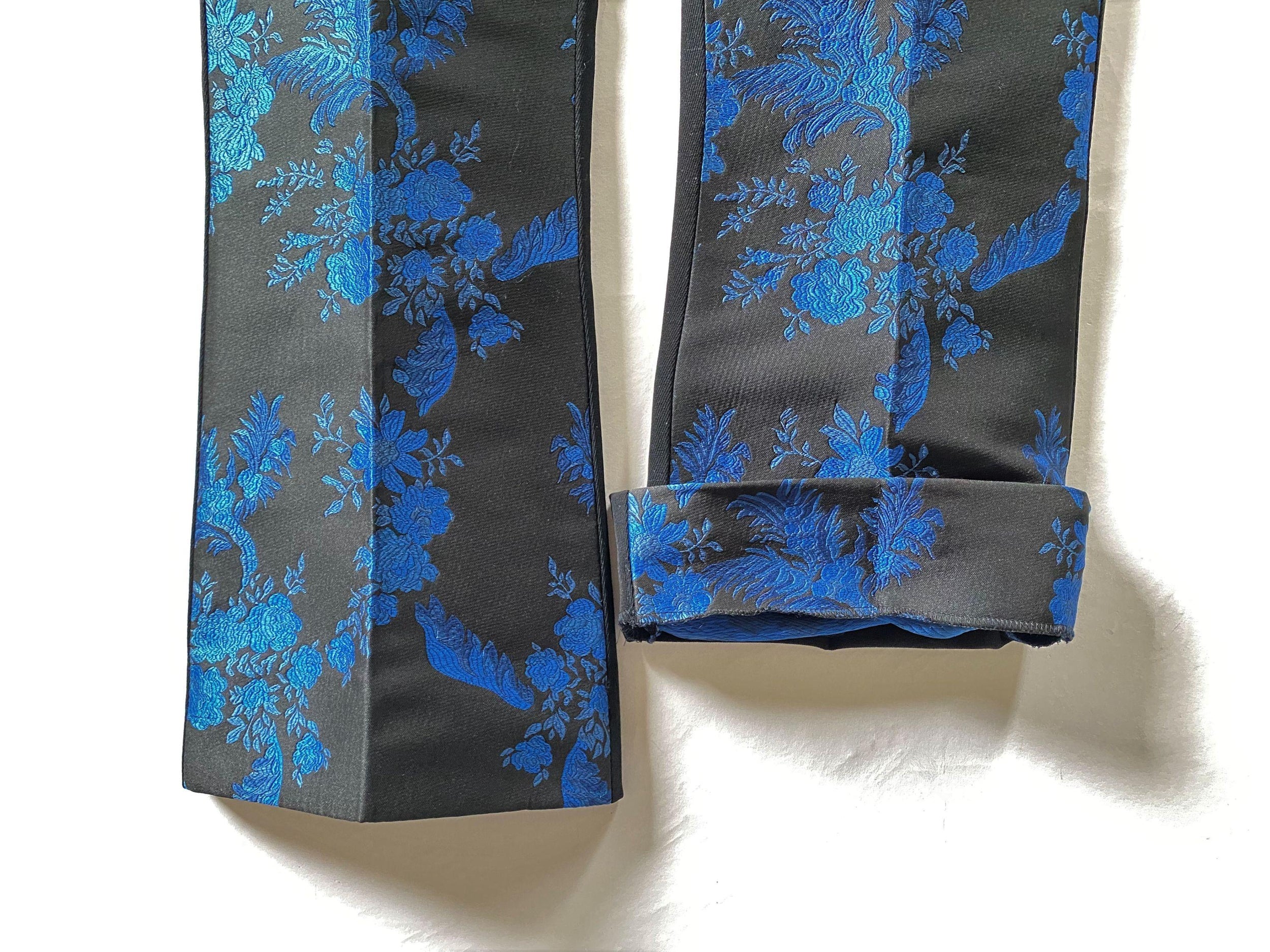 blue & black floral brocade trousers