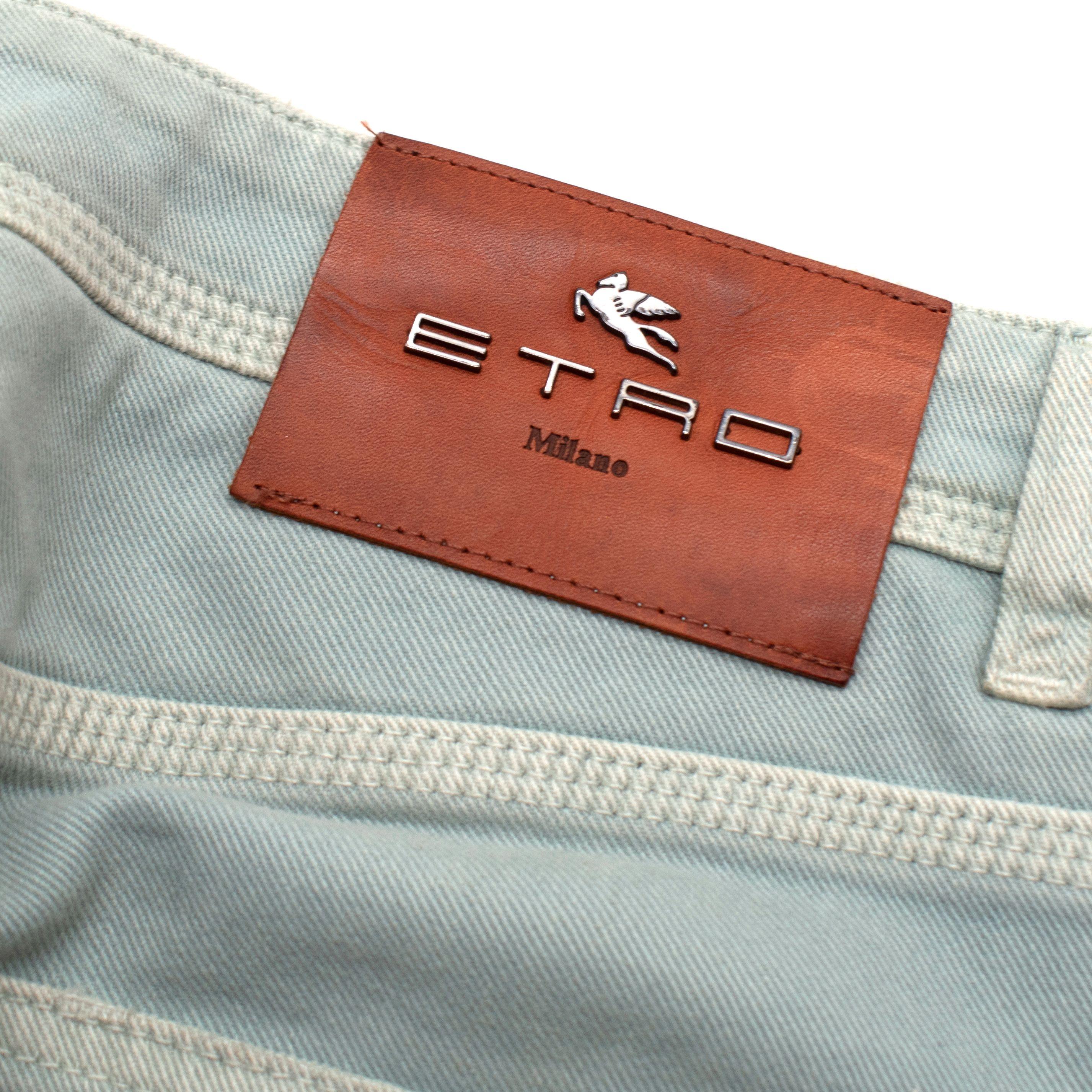 Etro Washed Blue Palm Tree Embroidered Jeans