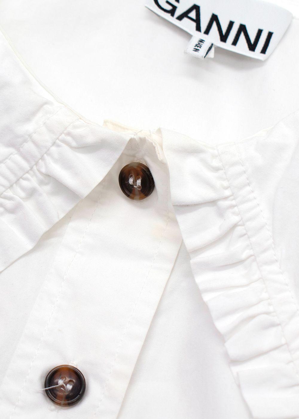 Ganni White Sleeveless Shirt with Oversized Frill Collar