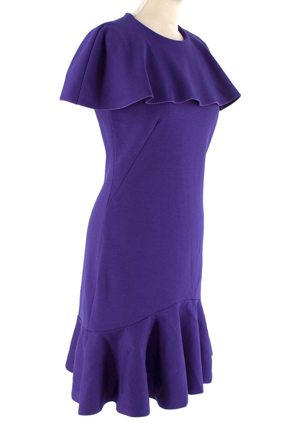 Alexander McQueen Violet Wool Jersey Frill Hem Dress