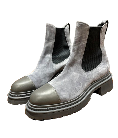 Chanel Grey Suede Ankle Boots