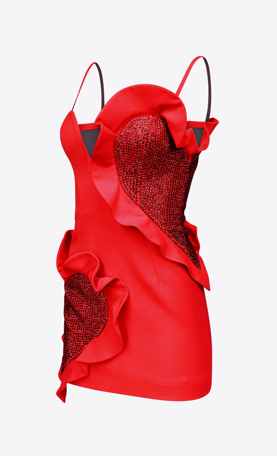 Area  Heart Ruffle Crystal Mini Tank Dress