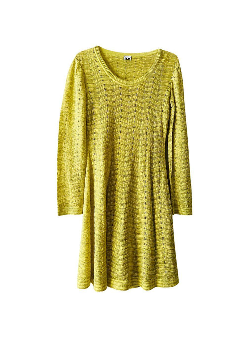 Metallic Yellow Knitted Long Sleeved Dress
