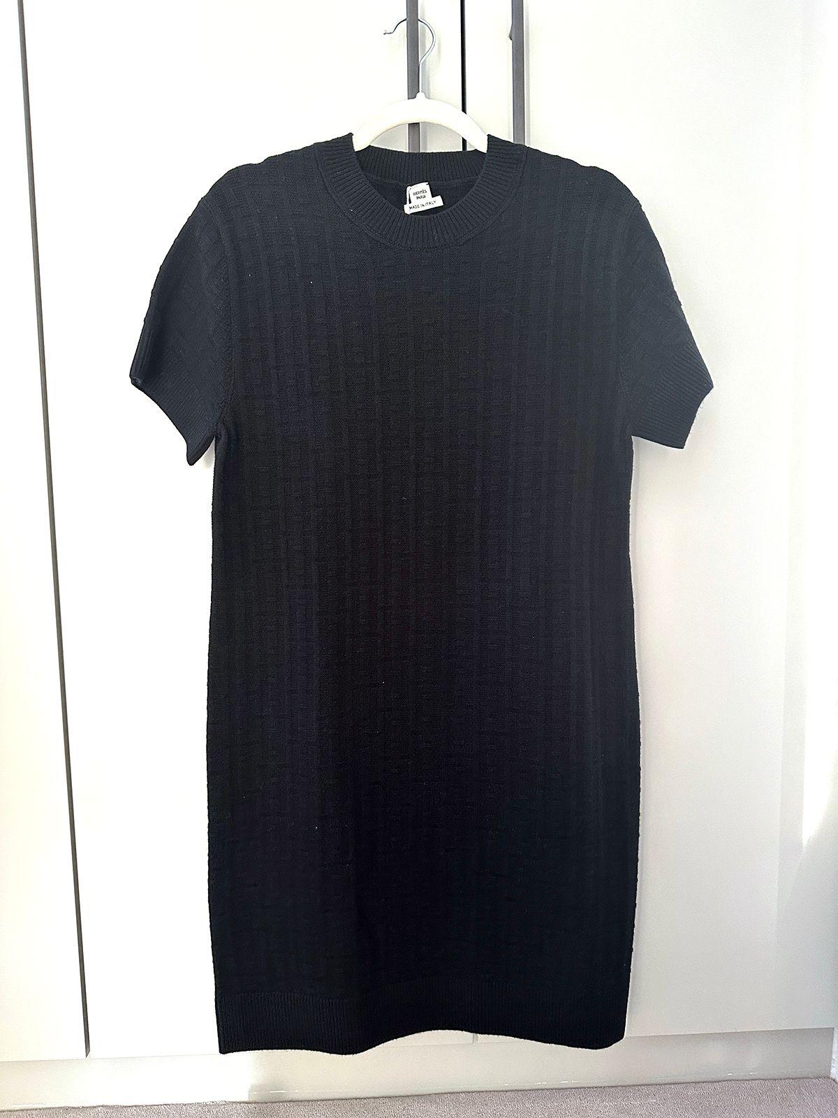 Hermes Black H Embossed Wool Dress