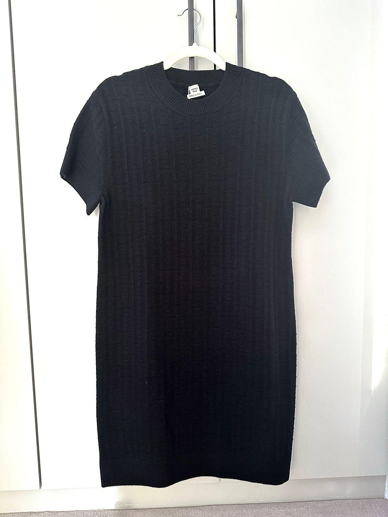 Hermes Black H Embossed Wool Dress