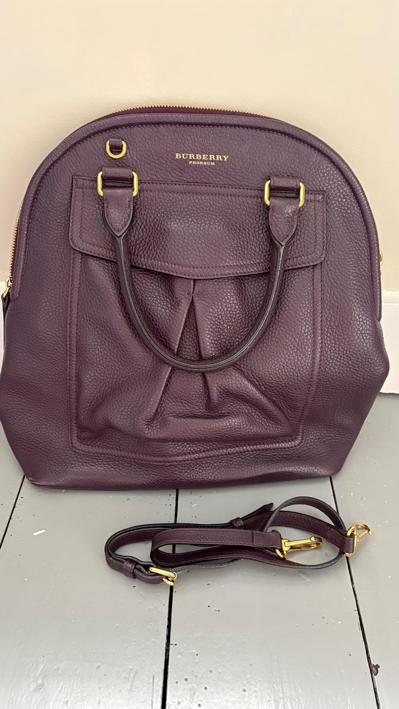 Burberry Deep Purple Leather Tote Bag With Strap