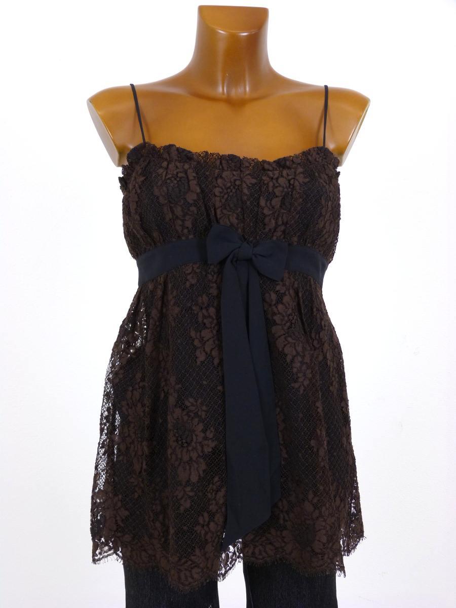 Escada Brown Lace Party Top with Black Bow