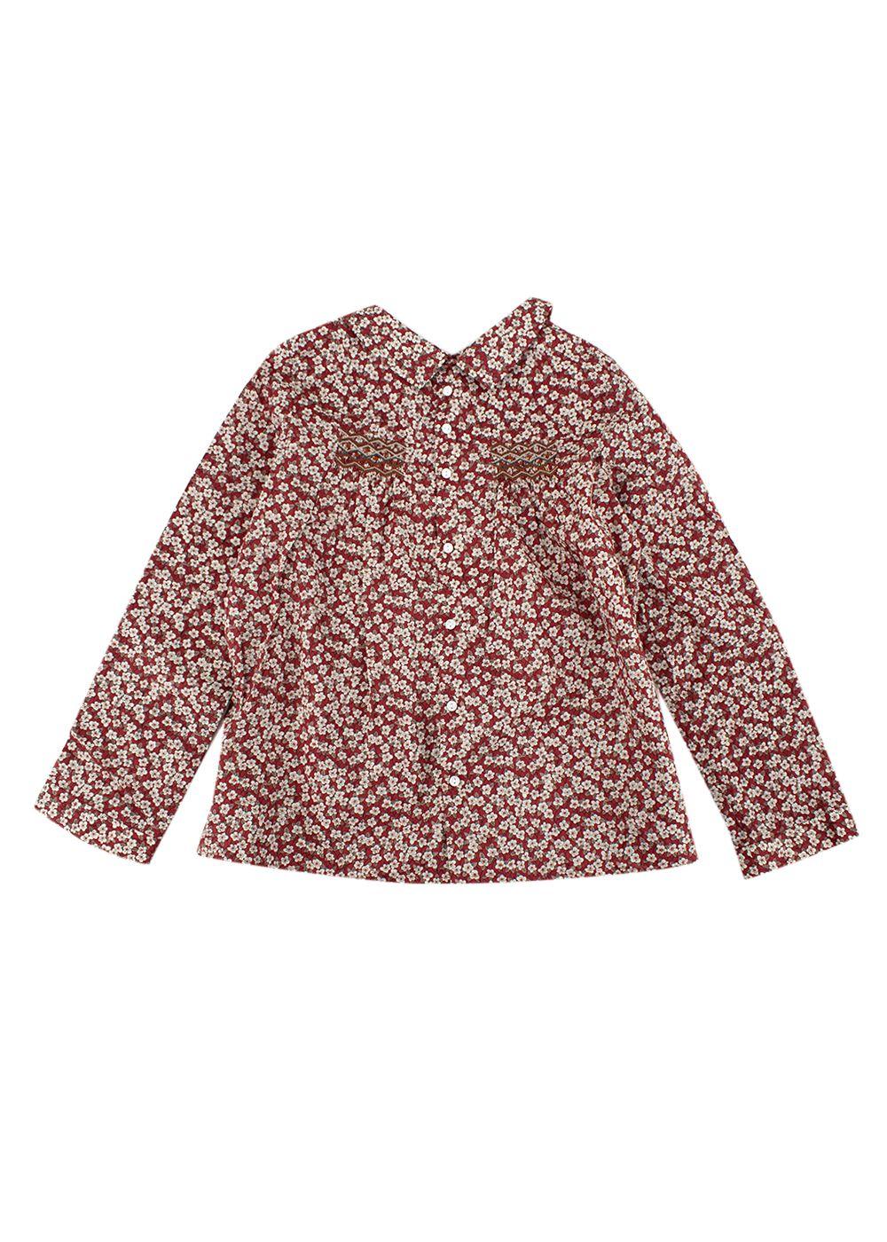 kids 10Y burgundy floral embroidered blouse