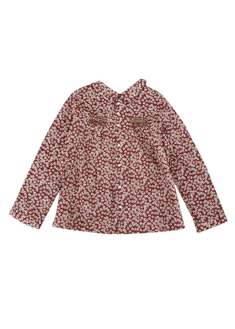 kids 10Y burgundy floral embroidered blouse